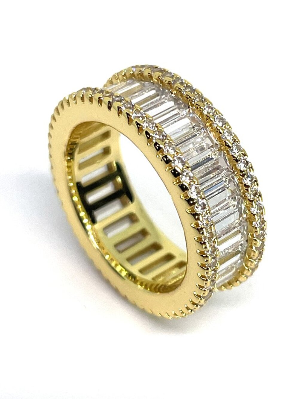 Baguette Set Gold Plated Channel Ring, made with Crystals by Swarovski, Size 5